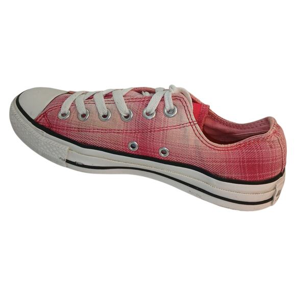 Converse All Star Pink Plaid Canvas Sneakers - Women's 7 - Picture 4 of 8